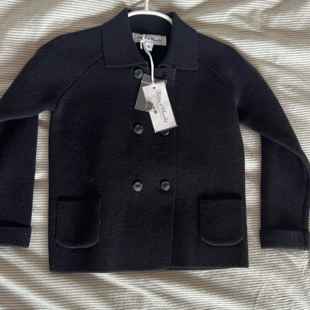 Tartine et Chocolat Navy knit Boys double breasted Cardigan - Size 4
NWT